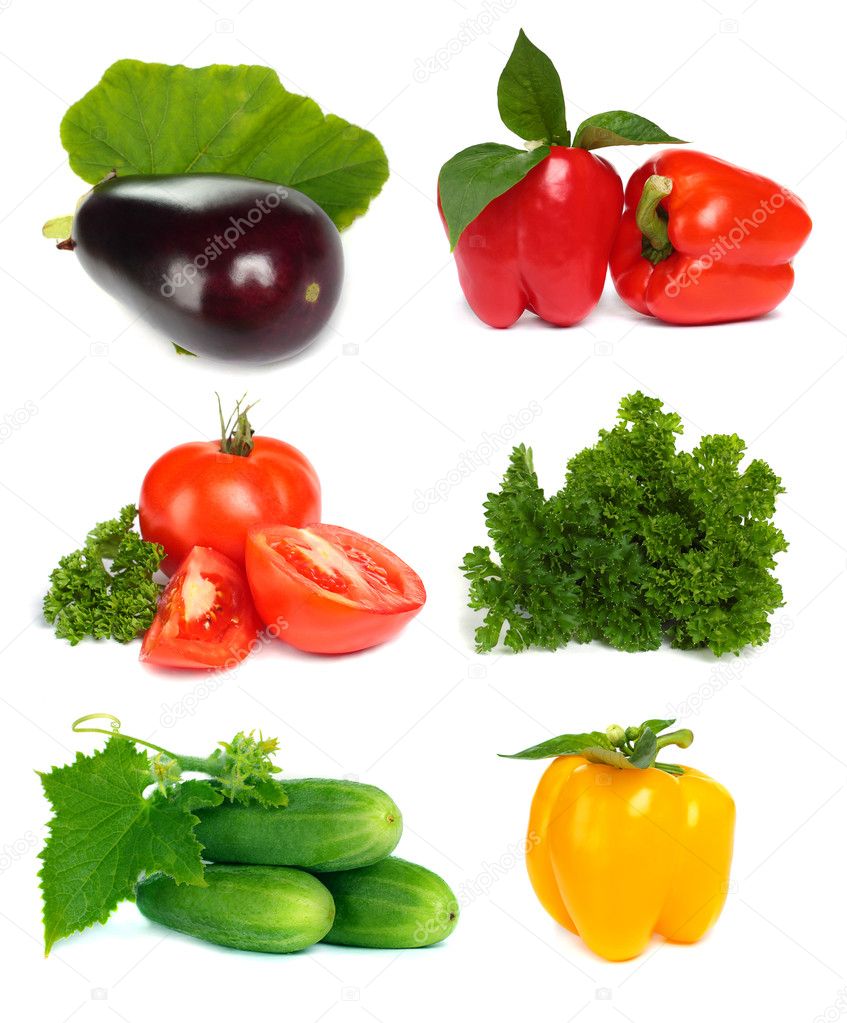 Set of vegetable fruit isolated on white background