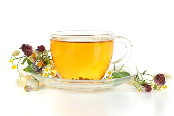 Τσάι από βότανα σε άσπρο φόντο — Φωτογραφία Αρχείου