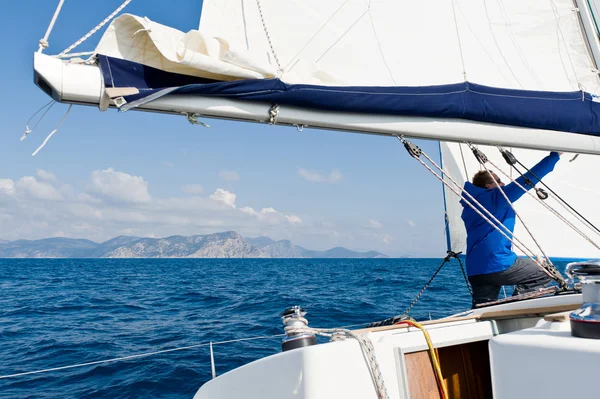 Classical mainsail reefing system — Stock Photo, Image