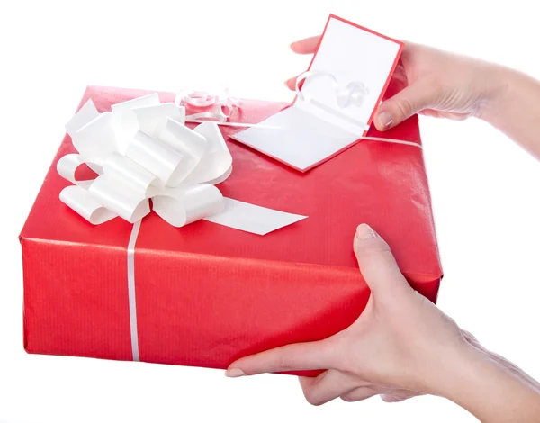 Christmas gift box in hands — Stock Photo, Image