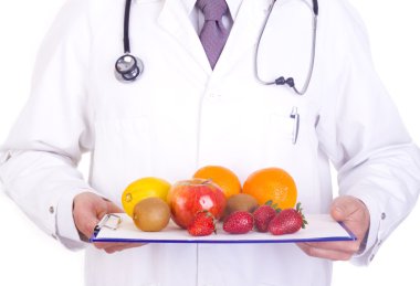 Doctor holding fresh fruit clipart