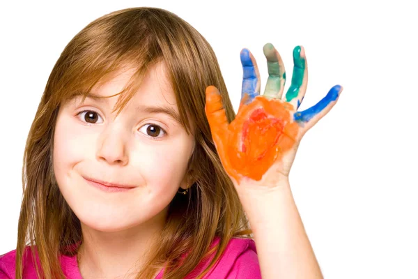 Детские руки окрашены — стоковое фото