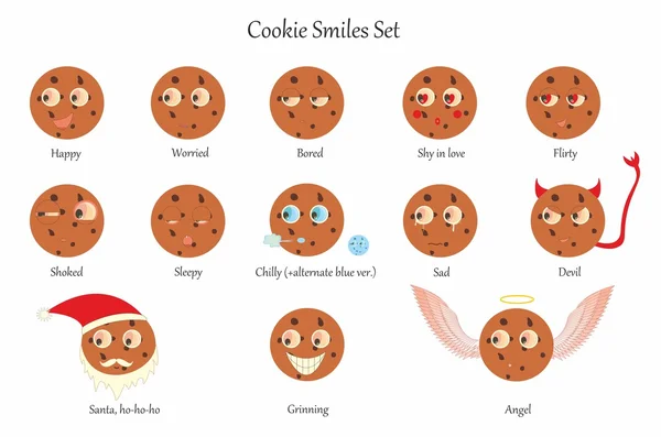 Cookies sonrisas establecidas — Archivo Imágenes Vectoriales