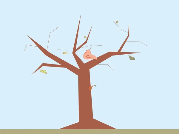 Söta tecknade träd och en fågel — Stock vektor