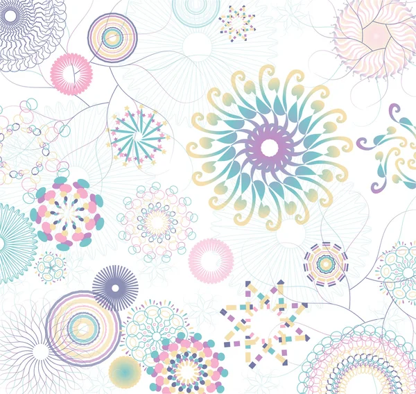 Motif floral avec des fleurs et des cercles colorés — Image vectorielle