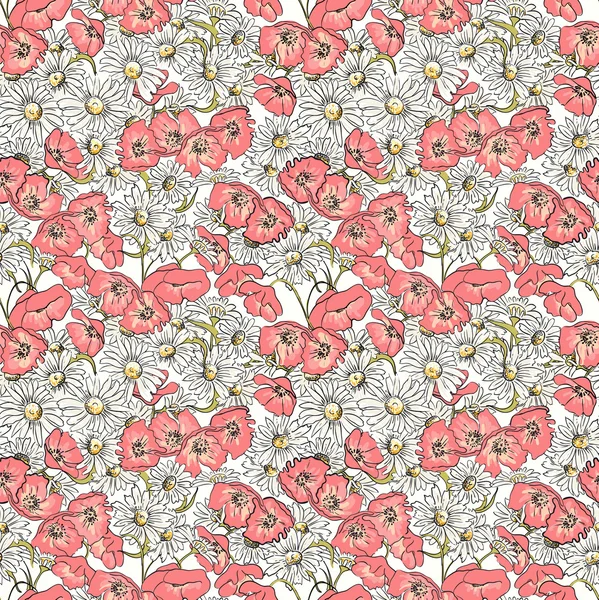 Excellent seamless pattern with poppies — Stock Vector