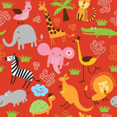 Seamless children pattern with cute animals clipart