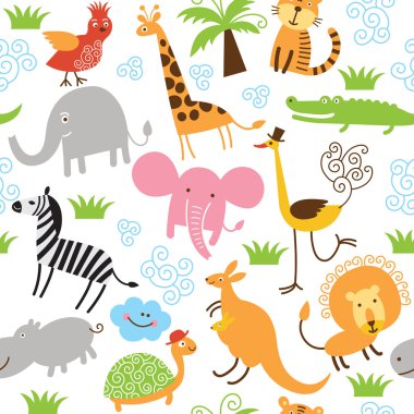 Seamless children pattern with cute animals clipart