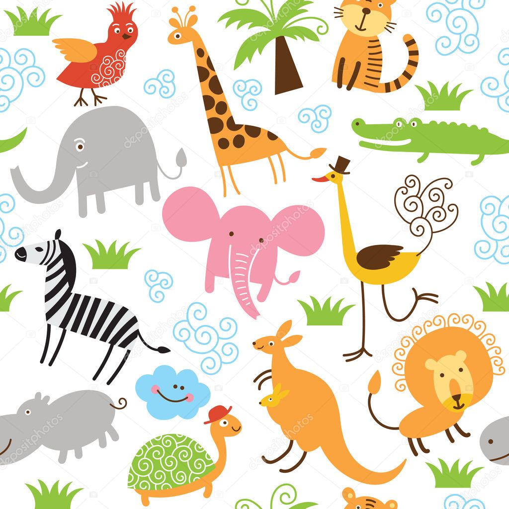 Seamless children pattern with cute animals