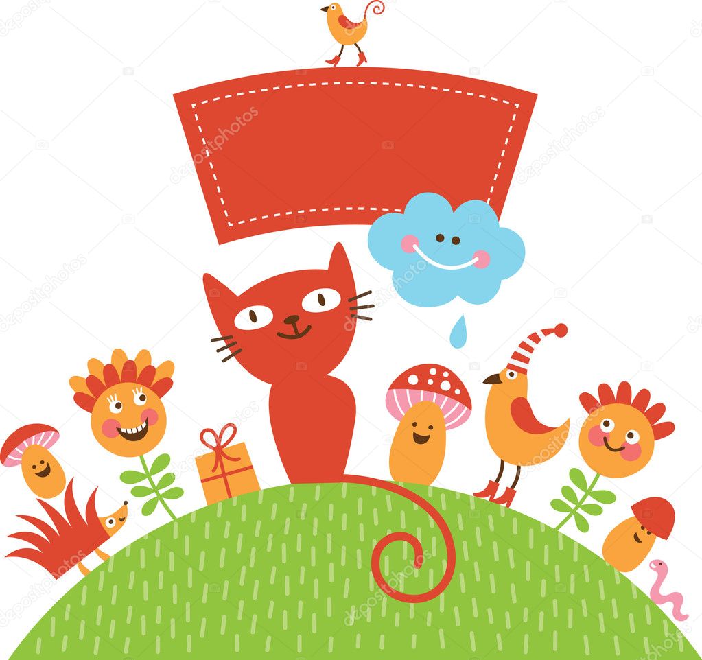 Greeting card with cute cartoon animals