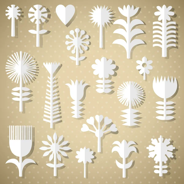 Fleurs coupées en papier blanc — Image vectorielle