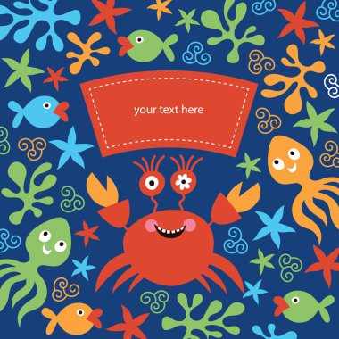 Cute greeting card with funny crab clipart