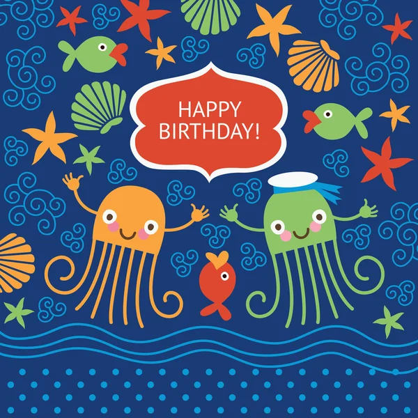 Симпатичные открытки со смешными осьминогами — стоковый вектор
