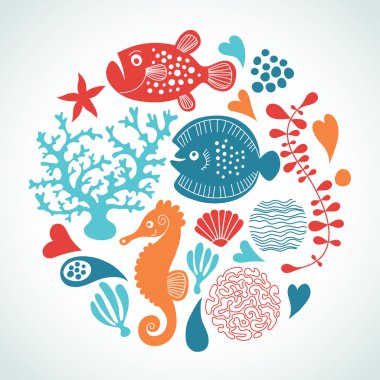 Fishes, marine life clipart