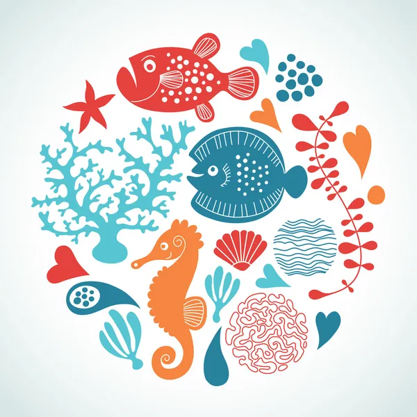 Fishes, marine life — Stock Vector