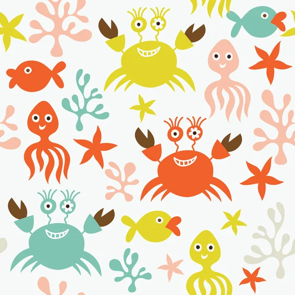 Modèle sans couture avec des crabes et poulpes mignons — Image vectorielle