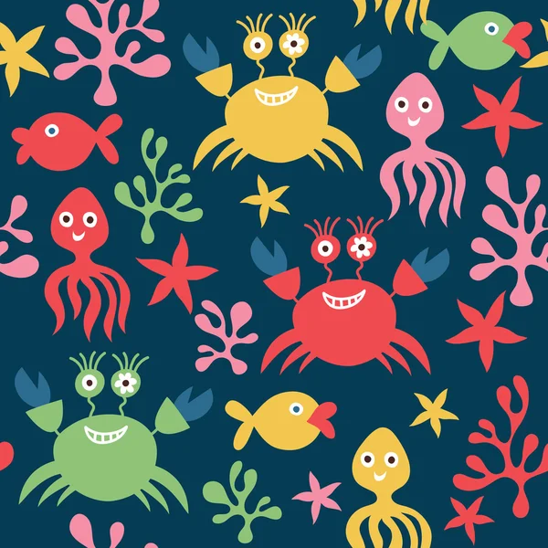 Modèle sans couture avec des crabes et poulpes mignons — Image vectorielle