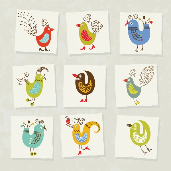 Ensemble d'oiseaux de dessin animé — Image vectorielle