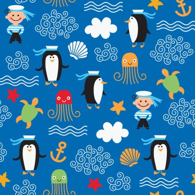 Seamless pattern with sea elements clipart