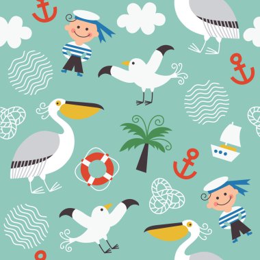 Seamless pattern with sea elements clipart