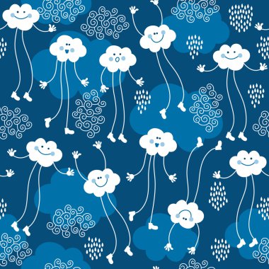 Seamless pattern with cute clouds clipart