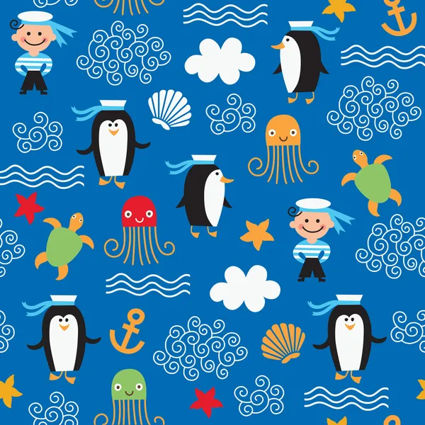 Seamless pattern with sea elements — Stock Vector