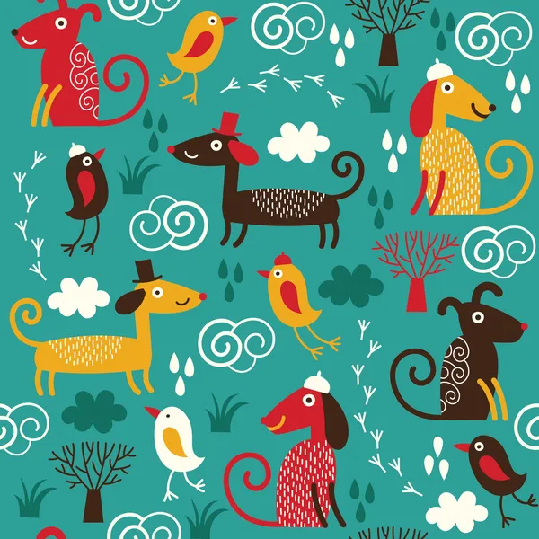Color seamless pattern with cute dogs — Stock Vector