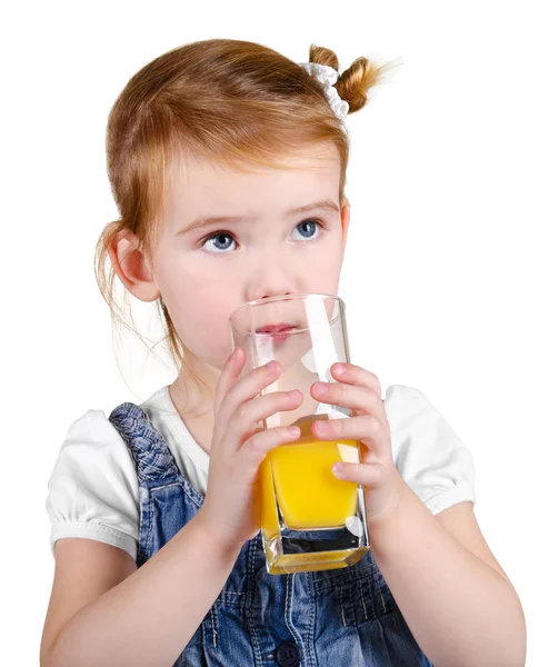 Portrait of beautiful little girl drinking a juice — Stock Photo, Image