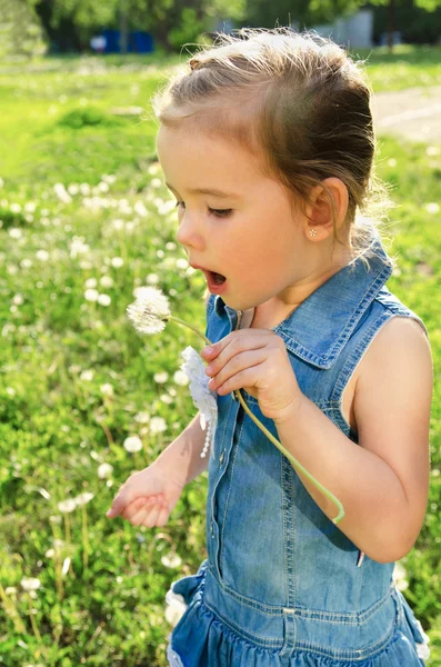 stock image Portrait of little girl with dandelion