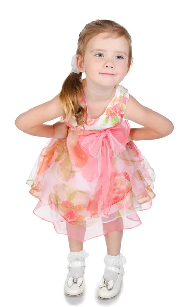 Πορτρέτο του χαριτωμένο χαμογελαστό κοριτσάκι σε πριγκίπισσα φόρεμα — Φωτογραφία Αρχείου