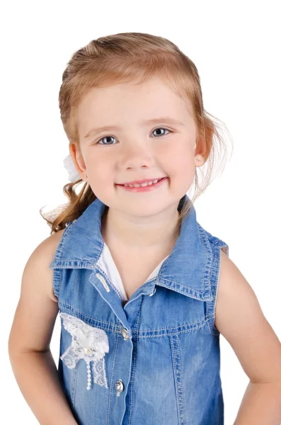 可爱微笑的小女孩穿裙子的肖像 — 图库照片