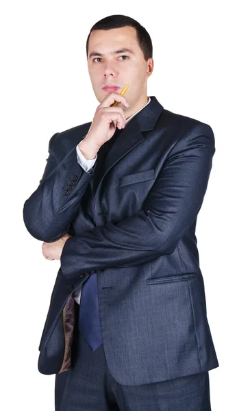 Joven hombre de negocios en traje con bolígrafo — Foto de Stock
