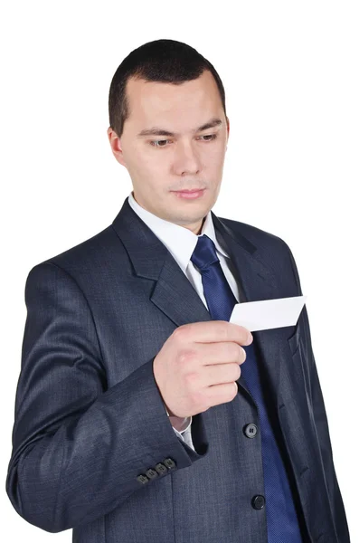 Portrait of the businessman holding blank business card — Stock Photo, Image