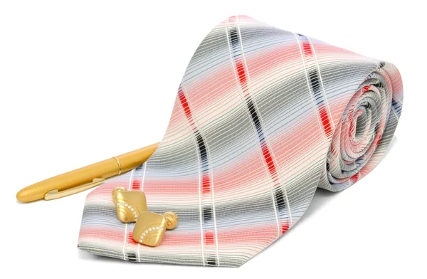 Man tie cuff links and pen — Stock Photo, Image
