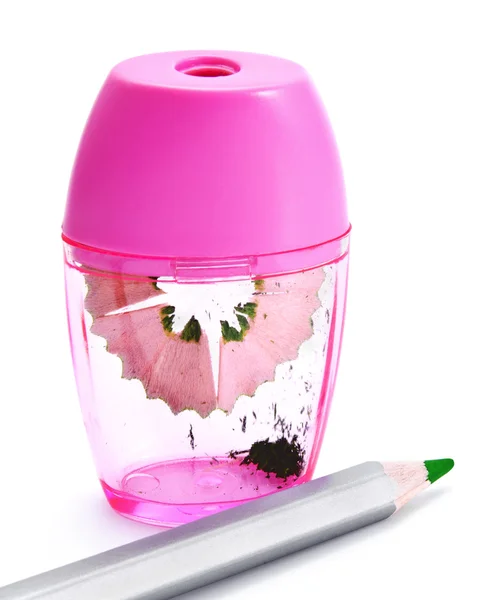 Różowy ostrzenia i ołówek — Zdjęcie stockowe