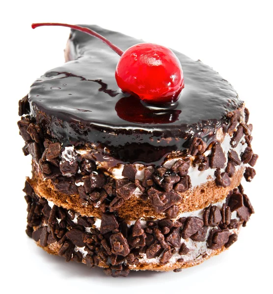 stock image Chocolate cake with cherry on top
