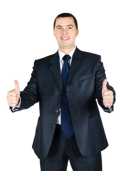 Porträt eines Geschäftsmannes mit erhobenem Daumen — Stockfoto