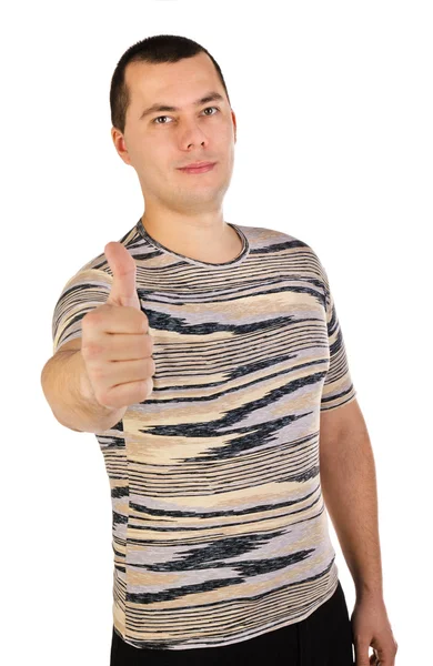 Porträt eines jungen Mannes mit erhobenem Daumen — Stockfoto
