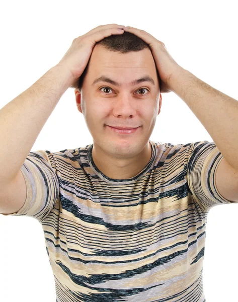 stock image Portrait of a handsome young man keeping hands for the head