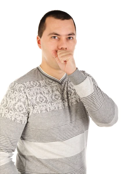 Portrait of a handsome coughing young man — Stock Photo, Image