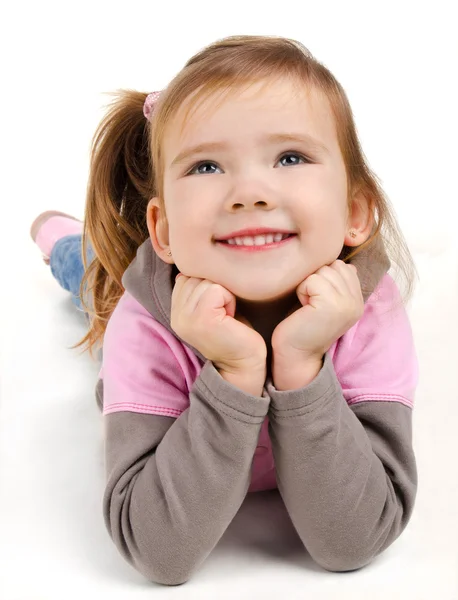 미소짓는 행복 한 어린 소녀의 모습 — 스톡 사진