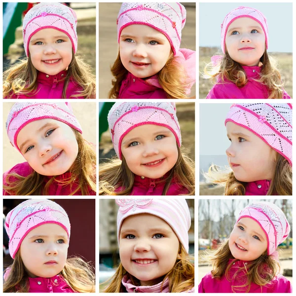 Collage av bilder på leende liten flicka — Stockfoto