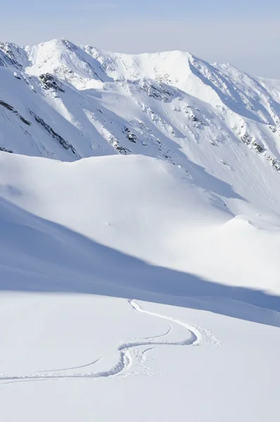 Намотка одной лыжной трассы на свежем снегу — стоковое фото