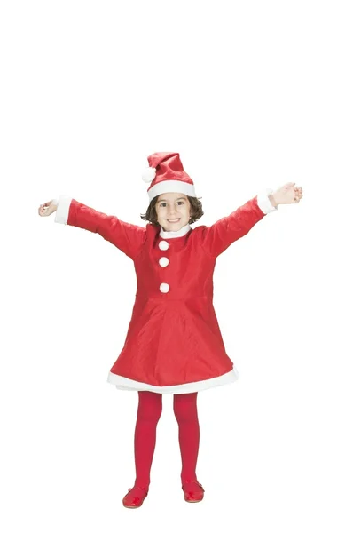 Beyaz izole Noel Baba kostüm giyen sevimli küçük kız — Stok fotoğraf