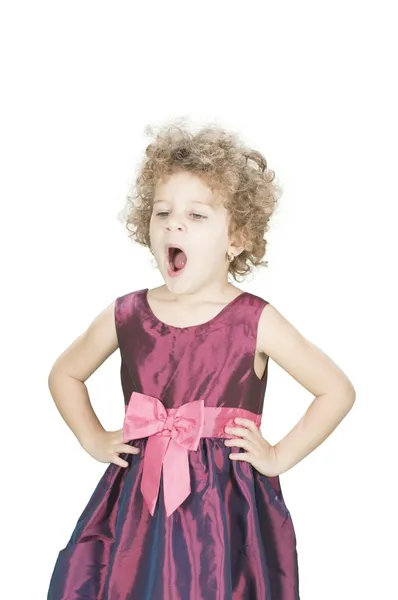 Adorable toddler girl yawning isolated on white — Stock Photo, Image