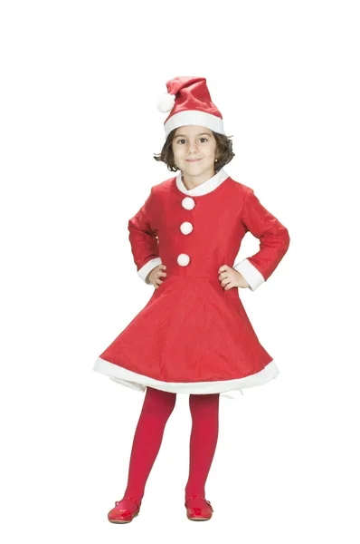 Очаровательная маленькая девочка, позирующая в костюме Санта Клауса, изолированная на белом Лицензионные Стоковые Фото