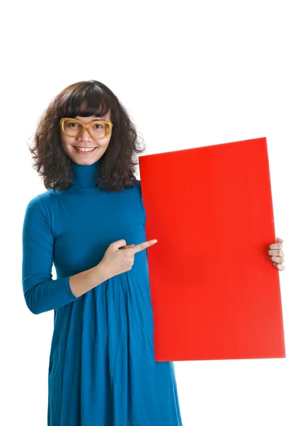 Mulher segura bandeira vermelha — Fotografia de Stock