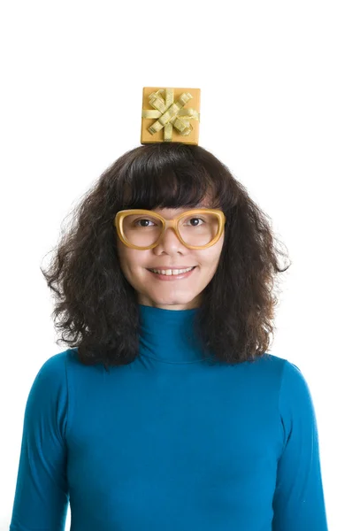 Gift Box On The Head — Stock Photo, Image