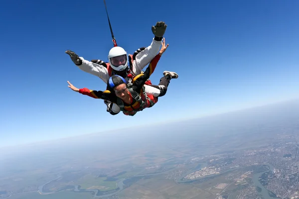 Parachutespringen foto. tandem. — Stockfoto