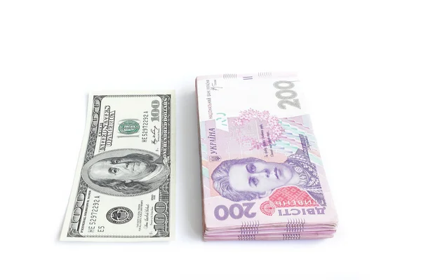 Dollaro e le grivne ucraine Immagini Stock Royalty Free